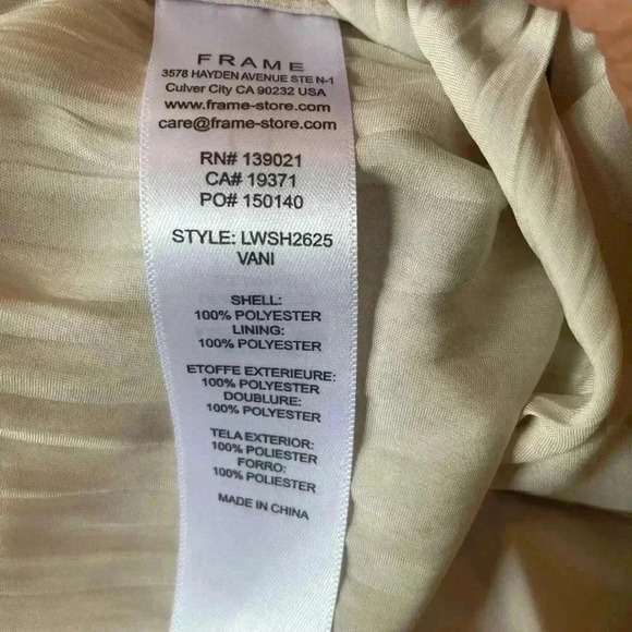 FRAME Puff Sleeve Square Neck Empire Waist Vanilla Blouse. - Picture 10 of 11